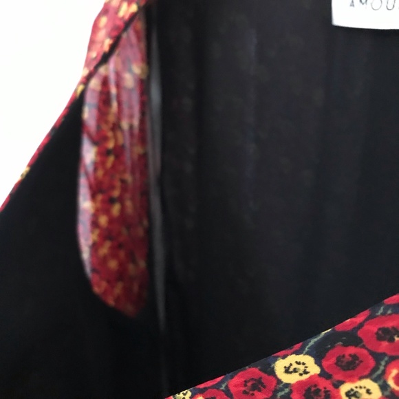 NWT AMOUR VERT sz S floral long sleeve dress  red yellow floral lettuce edge - Picture 5 of 11